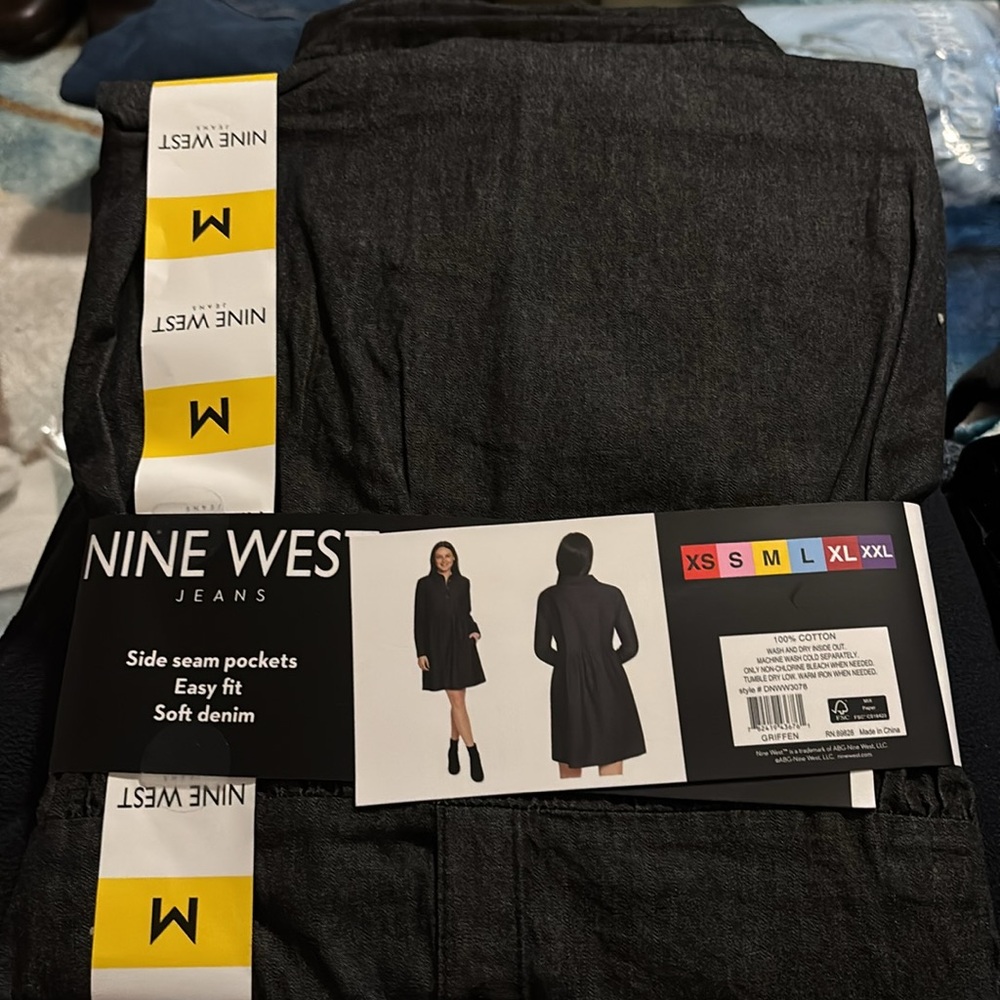 Nine West Black Denim Chambray Long-Sleeve Dress - NWT - Picture 7 of 10